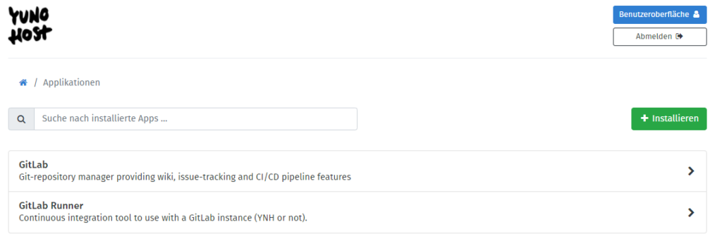 YunoHost Applikation Übersicht
