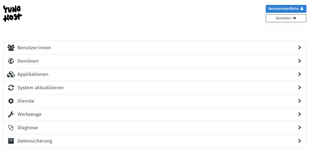 YunoHost Verwaltungsoberfläche