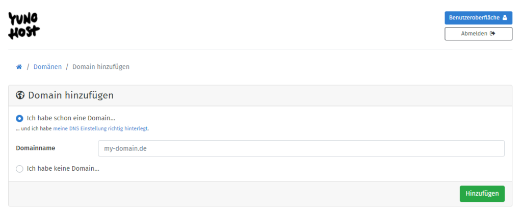 YunoHost Domain hinzufügen