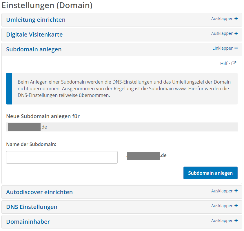 YunoHost Domain Strato Subdomain hinzufügen