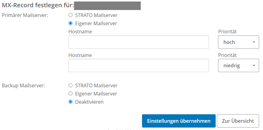 YunoHost Domain Strato MX-Record