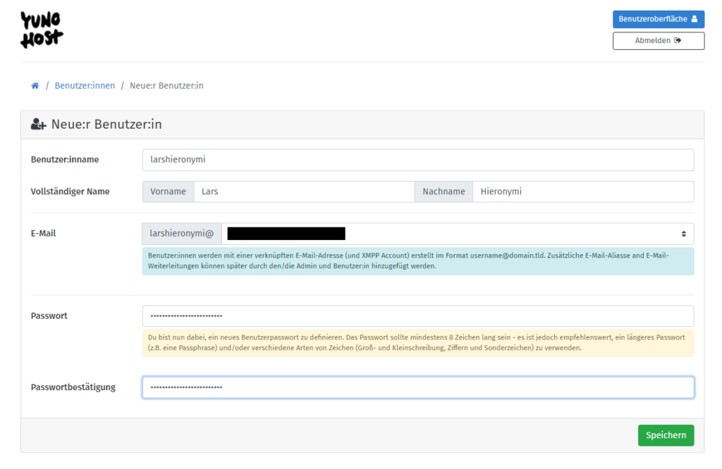 YunoHost - Neuen Benutzer hinzufügen