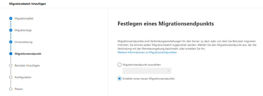 M365 Migration - Migrationsendpunkt erstellen