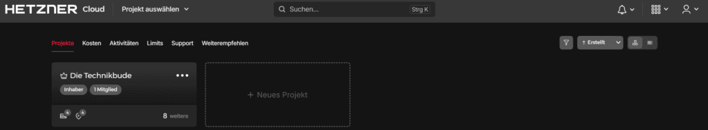 Server erstellen - Hetzner Cloud Projekte