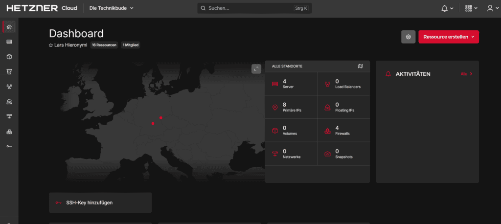 Server erstellen - Hetzner Cloud Dashboard