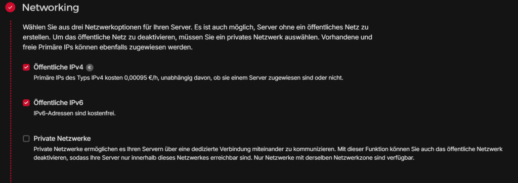 Server erstellen - Netzwerk konfigurieren